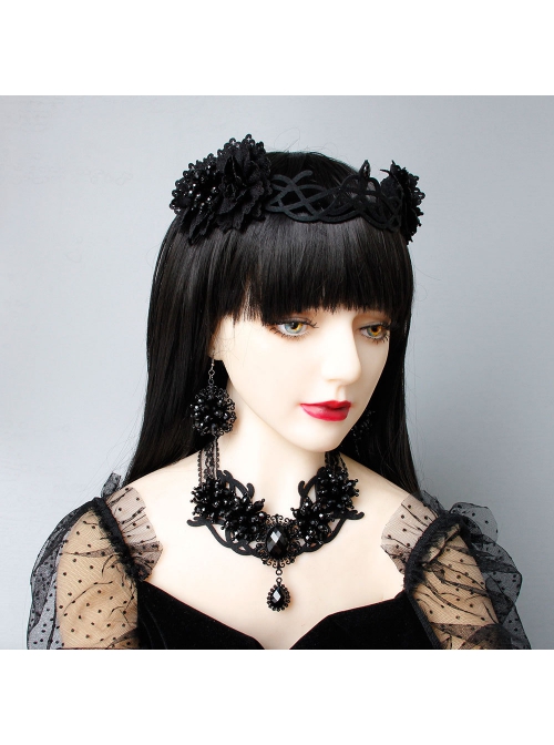 Baroque Retro Black Alloy Handmade Beaded Gothic Halloween Female Earrings