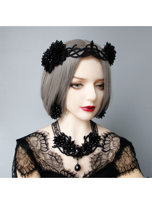 Baroque Retro Black Alloy Handmade Beaded Gothic Halloween Female Earrings