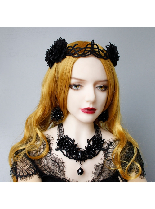 Baroque Retro Black Alloy Handmade Beaded Gothic Halloween Female Earrings