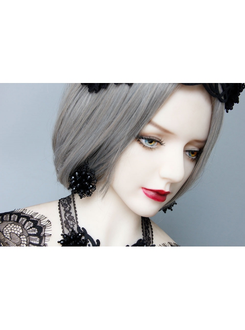 Baroque Retro Black Alloy Handmade Beaded Gothic Halloween Female Earrings