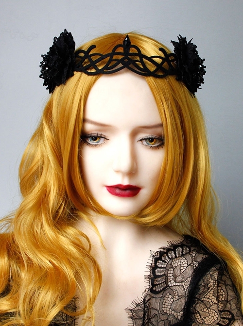 Victorian Fashion Retro Gothic Grim Reaper Black Halloween Queen Witch Crown Hairband