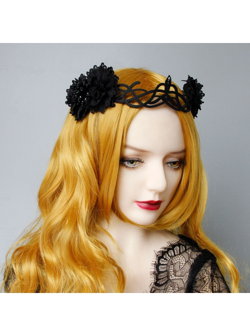 Victorian Fashion Retro Gothic Grim Reaper Black Halloween Queen Witch Crown Hairband