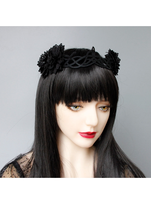 Victorian Fashion Retro Gothic Grim Reaper Black Halloween Queen Witch Crown Hairband