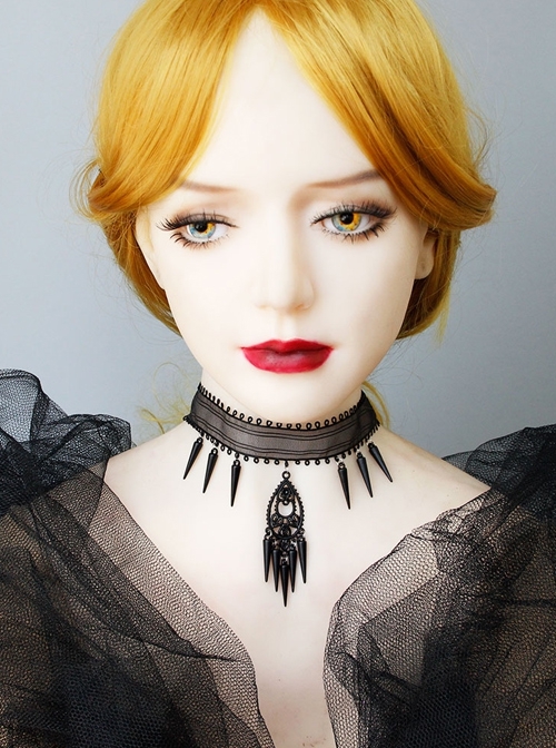 Retro Fashion Halloween Prom Vampire Steam Punk Gothic Black Mesh Spikes Female Choker