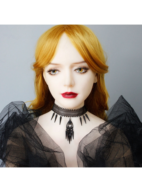 Retro Fashion Halloween Prom Vampire Steam Punk Gothic Black Mesh Spikes Female Choker