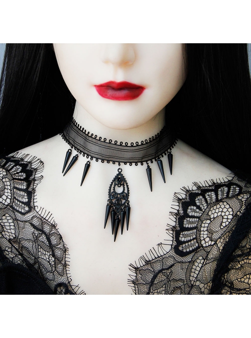 Retro Fashion Halloween Prom Vampire Steam Punk Gothic Black Mesh Spikes Female Choker