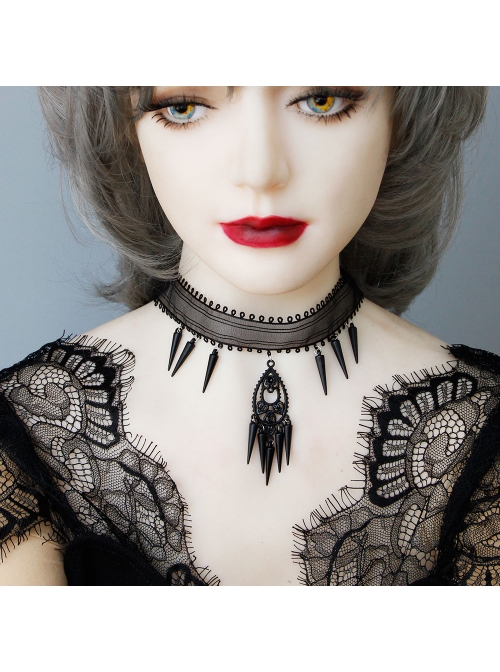Retro Fashion Halloween Prom Vampire Steam Punk Gothic Black Mesh Spikes Female Choker