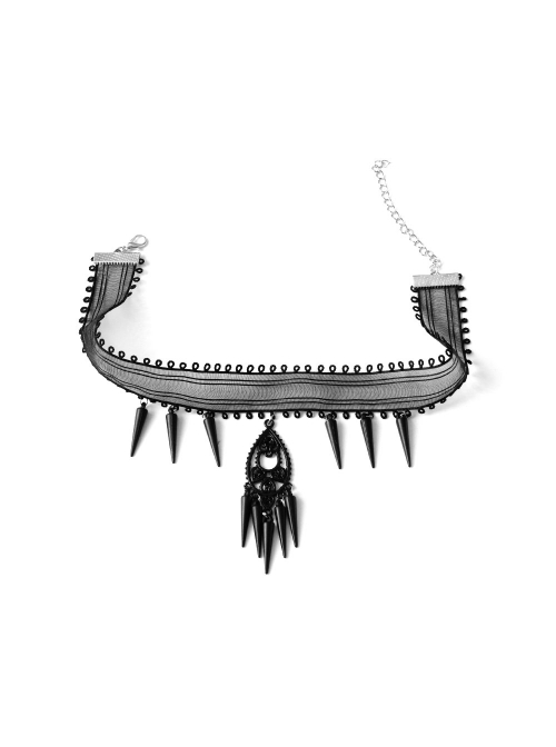 Retro Fashion Halloween Prom Vampire Steam Punk Gothic Black Mesh Spikes Female Choker