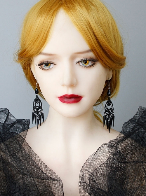 Retro Fashion Grim Reaper Cosplay Steam Punk Goth Queen Halloween Prom Black Spike Earrings