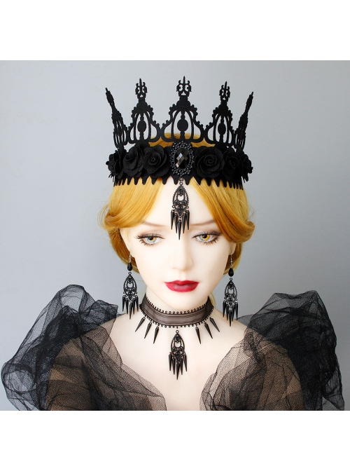 Retro Fashion Grim Reaper Cosplay Steam Punk Goth Queen Halloween Prom Black Spike Earrings
