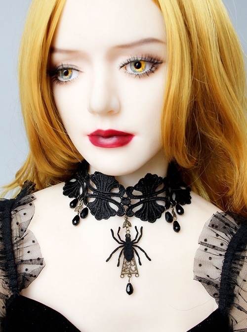 Fashion Gothic Retro Black Exaggerated Spider Lace Halloween Prom Female Choker