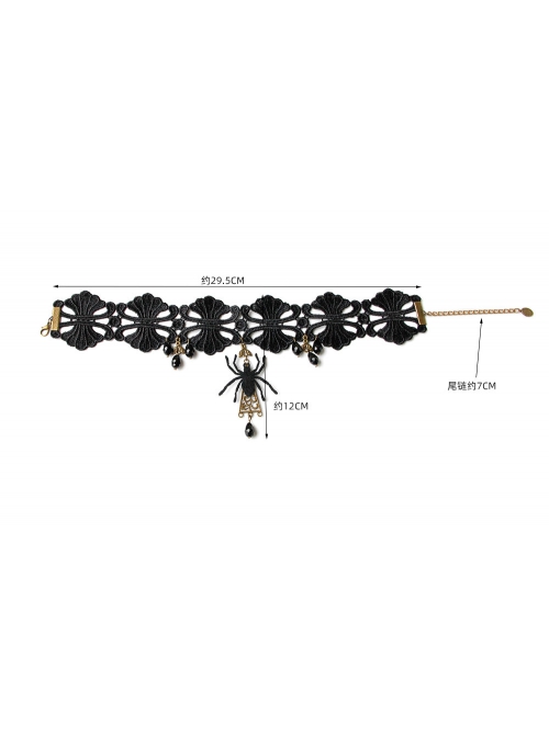 Fashion Gothic Retro Black Exaggerated Spider Lace Halloween Prom Female Choker