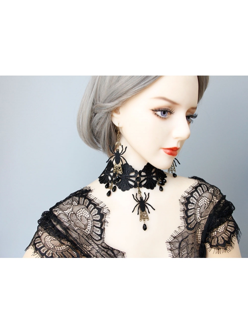Fashion Gothic Retro Black Exaggerated Spider Lace Halloween Prom Female Choker