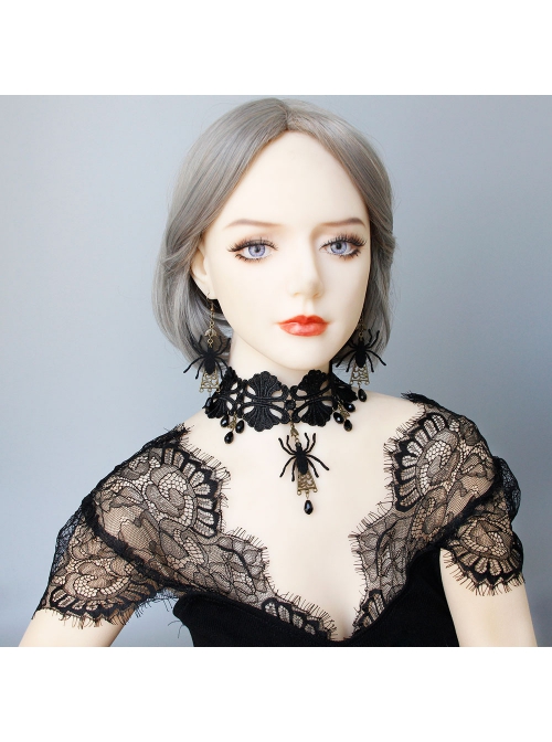 Fashion Gothic Retro Black Exaggerated Spider Lace Halloween Prom Female Choker
