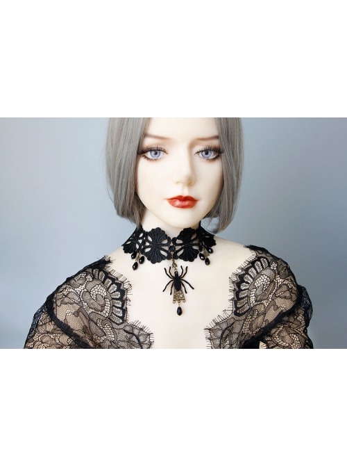 Fashion Gothic Retro Black Exaggerated Spider Lace Halloween Prom Female Choker