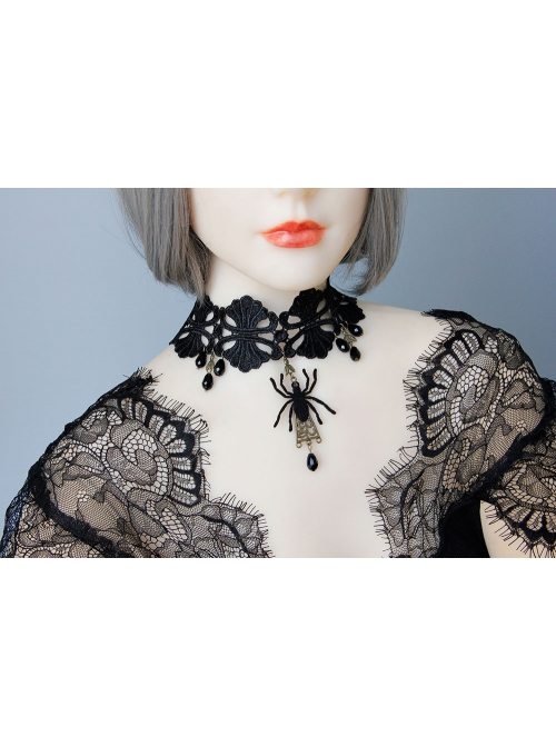 Fashion Gothic Retro Black Exaggerated Spider Lace Halloween Prom Female Choker