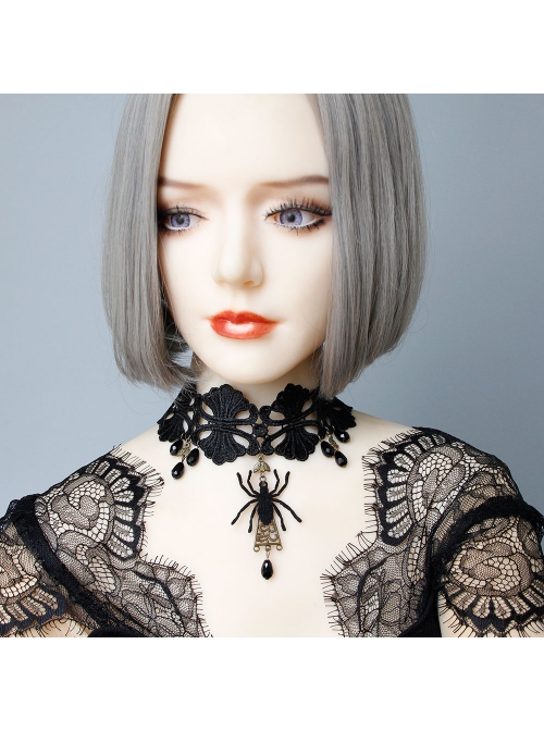 Fashion Gothic Retro Black Exaggerated Spider Lace Halloween Prom Female Choker