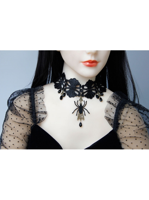 Fashion Gothic Retro Black Exaggerated Spider Lace Halloween Prom Female Choker
