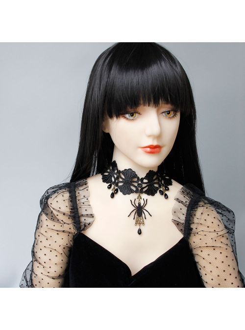 Fashion Gothic Retro Black Exaggerated Spider Lace Halloween Prom Female Choker