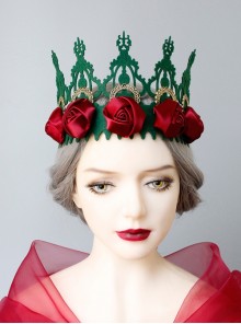 Fashion Christmas Wreath Green Crown Wedding Party Red Rose Flower Girl Holiday Hairband