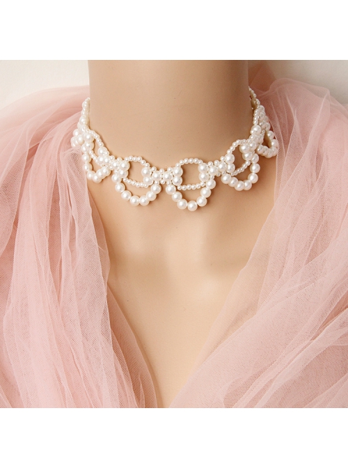 Fashion Retro Elegant Baroque White Imitation Pearl Nightclub Prom Female Choker