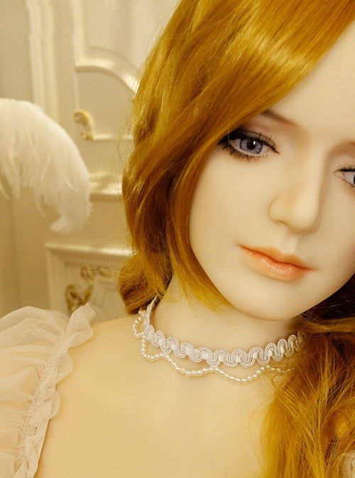Baroque Retro Fashion Hand-Made White Lace Pearl Ribbon Female Short Necklace