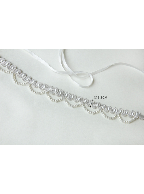 Baroque Retro Fashion Hand-Made White Lace Pearl Ribbon Female Short Necklace