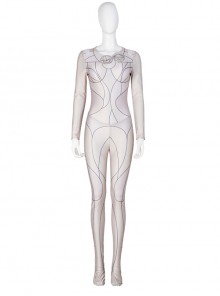 Eternals Thena Beige Battle Suit Design Combination 2 Halloween Cosplay Costume White Bodysuit
