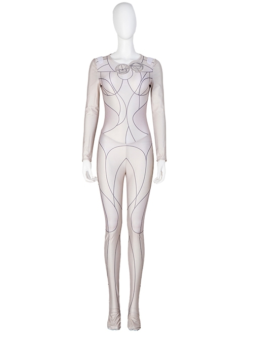 Eternals Thena Beige Battle Suit Design Combination 2 Halloween Cosplay Costume White Bodysuit