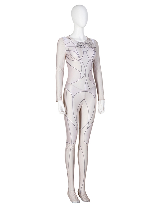 Eternals Thena Beige Battle Suit Design Combination 2 Halloween Cosplay Costume White Bodysuit