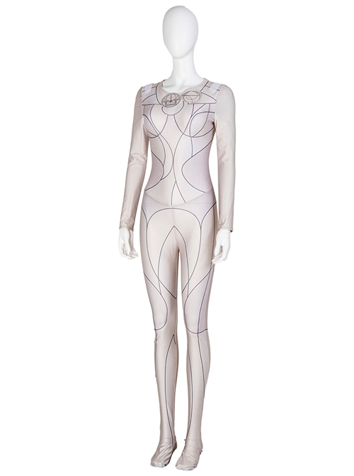 Eternals Thena Beige Battle Suit Design Combination 2 Halloween Cosplay Costume White Bodysuit