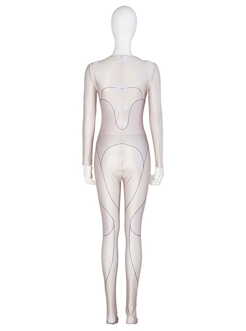 Eternals Thena Beige Battle Suit Design Combination 2 Halloween Cosplay Costume White Bodysuit