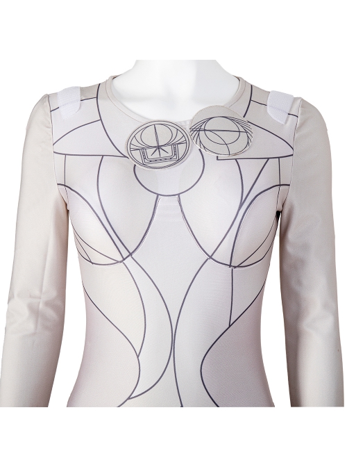 Eternals Thena Beige Battle Suit Design Combination 2 Halloween Cosplay Costume White Bodysuit