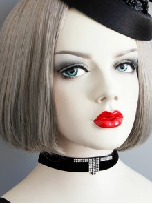 Simple Fashion Retro Gothic Row Drill Black Velvet Female Collar