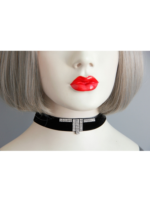 Simple Fashion Retro Gothic Row Drill Black Velvet Female Collar