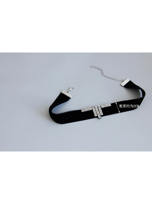 Simple Fashion Retro Gothic Row Drill Black Velvet Female Collar