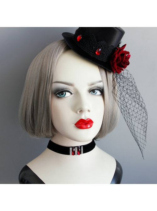 Simple Fashion Gothic Retro Red Resin Diamond Row Diamond Black Velvet Female Short Necklace