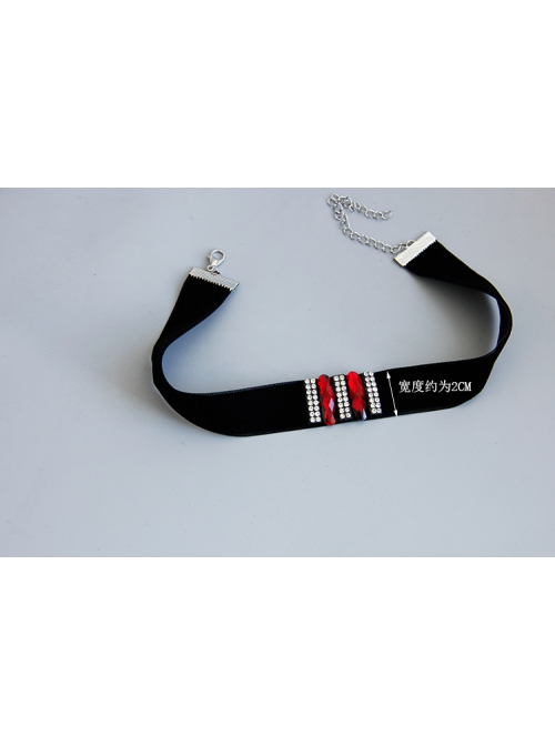 Simple Fashion Gothic Retro Red Resin Diamond Row Diamond Black Velvet Female Short Necklace