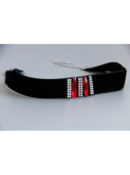 Simple Fashion Gothic Retro Red Resin Diamond Row Diamond Black Velvet Female Short Necklace