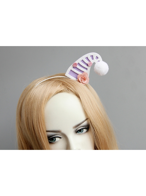 Fashion Cute White Hair Ball Pink Flower Purple Personality Hat Female Headband