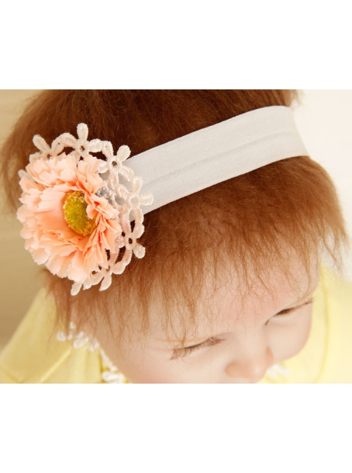 Fashion White Lace Orange Flowers Cute Baby Girls Birthday Elastic Hair Band