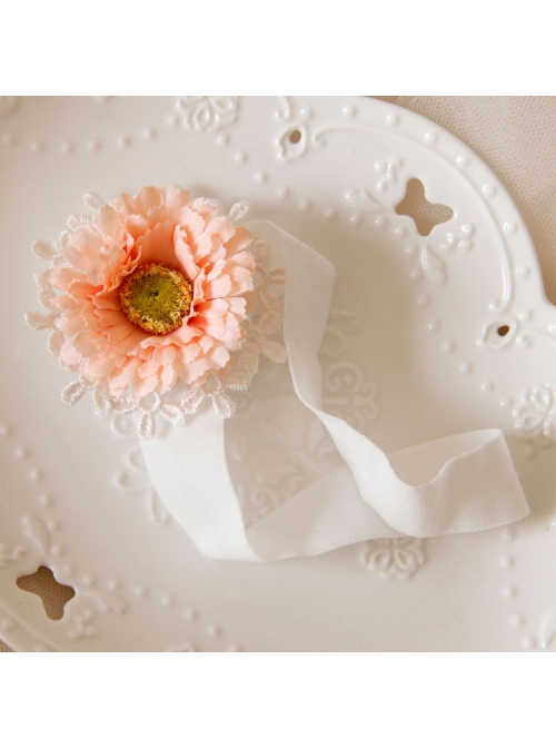 Fashion White Lace Orange Flowers Cute Baby Girls Birthday Elastic Hair Band