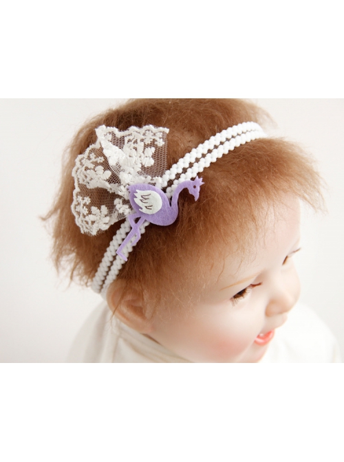 Cute Fashion White Lace Purple Swan Stretch Children Baby Girl Holiday Birthday Hairband