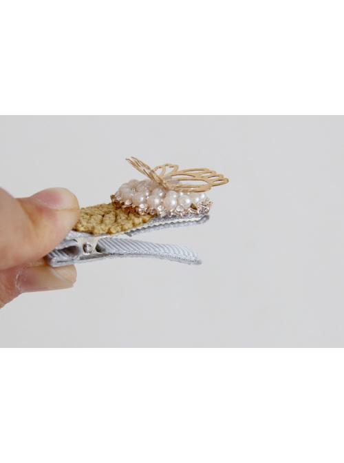 Birthday Holiday Fashion Cute Baby Girl Pearl Brown Butterfly Leaf Cloth Wrapping Hairpin