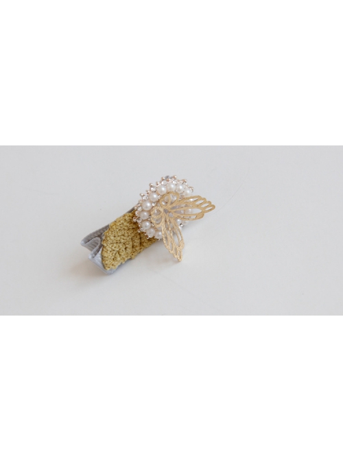 Birthday Holiday Fashion Cute Baby Girl Pearl Brown Butterfly Leaf Cloth Wrapping Hairpin