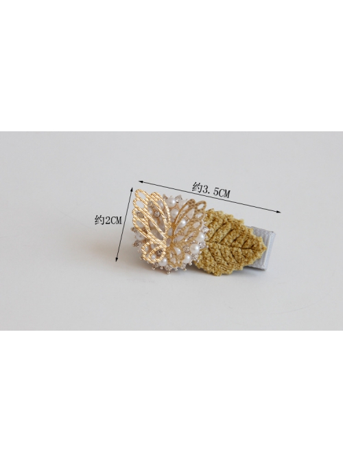Birthday Holiday Fashion Cute Baby Girl Pearl Brown Butterfly Leaf Cloth Wrapping Hairpin