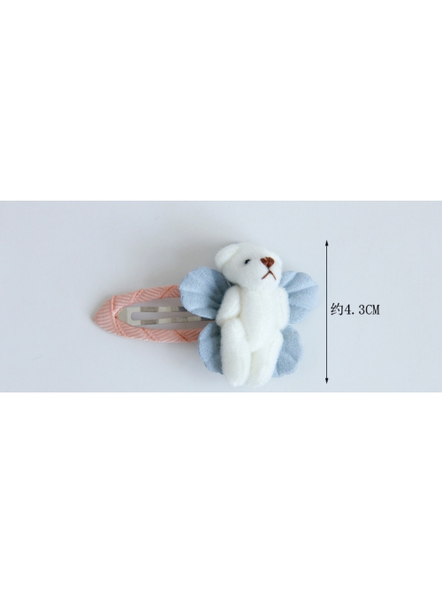 Fashion Cartoon Bear Blue Flowers Cute Pink BB Clip Girls Baby Birthday Hairpin