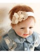 Holiday Birthday Fashion Cute Pearl Beige Flowers Golden Lace Girls Elastic Baby Hairband