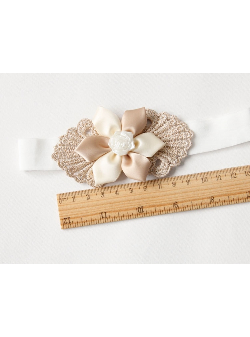 Holiday Birthday Fashion Cute Pearl Beige Flowers Golden Lace Girls Elastic Baby Hairband