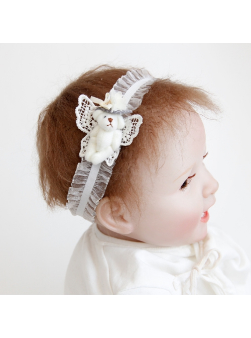 Fashion Cute White Lace Butterfly Bear Birthday Holiday Stretch Baby Girl Hairband